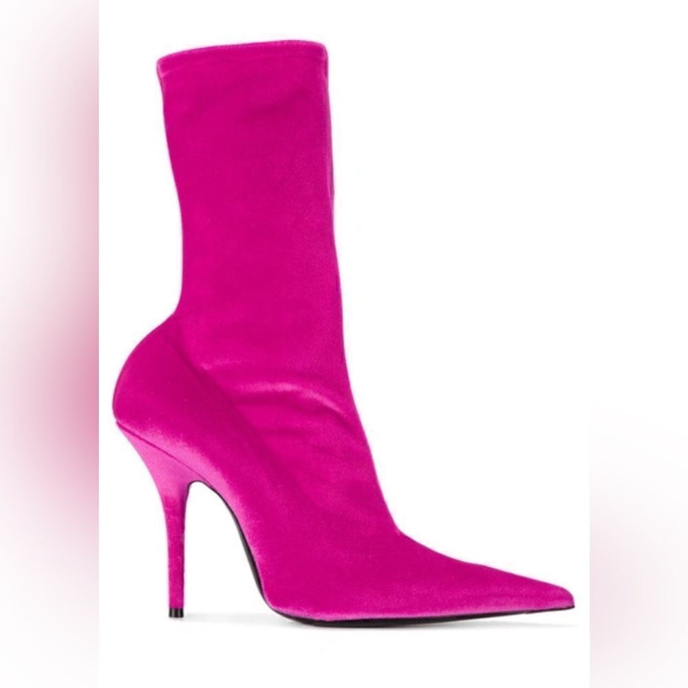 Balenciaga pink velvet booties
